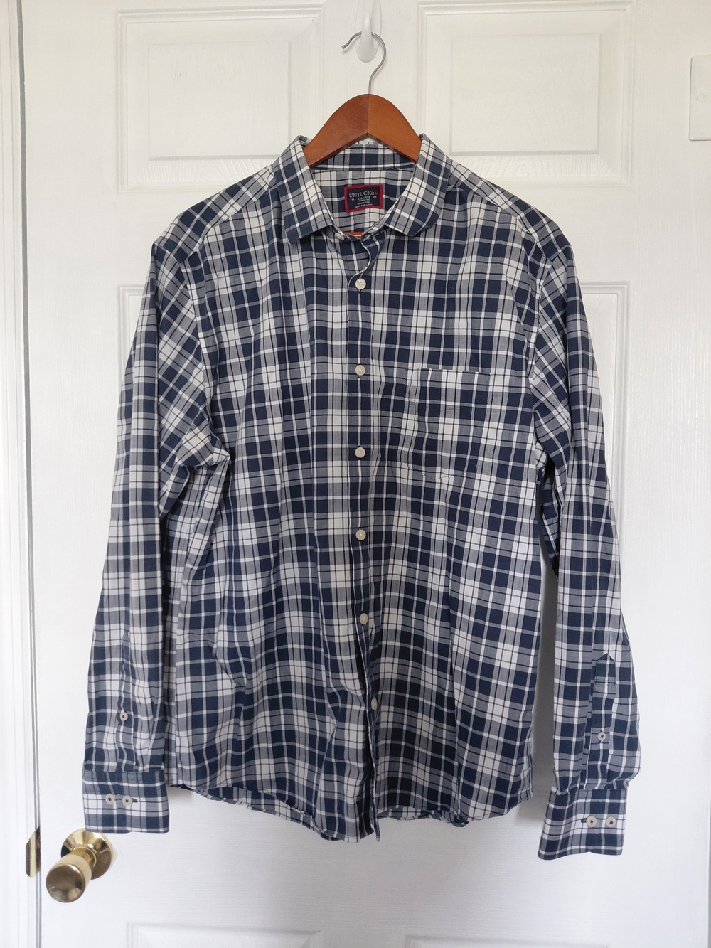 UNTUCKit Rooney-WF Men’s XL regular Fit Plaid Button Down Shirt Navy White